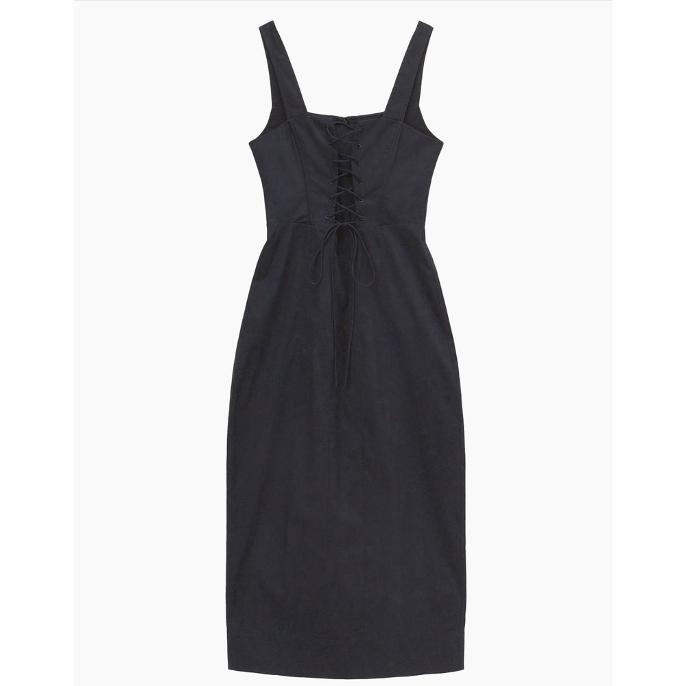 STAUD Sutton Lace Up Black‎ Midi Dress Size 10 New - Picture 2 of 14